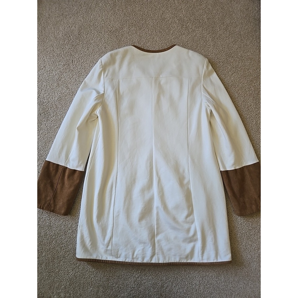 Chico's White Ponte Knit Suede Cuff Blazer Jacker Womens 1 Beige Brown Full Zip - Picture 16 of 16